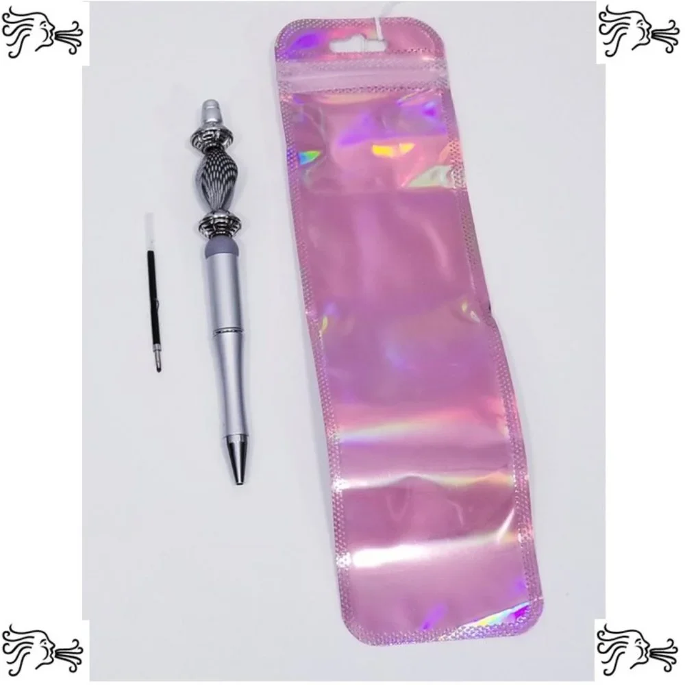 Silver Beaded Pens Includes Pouch and Ink Refill
